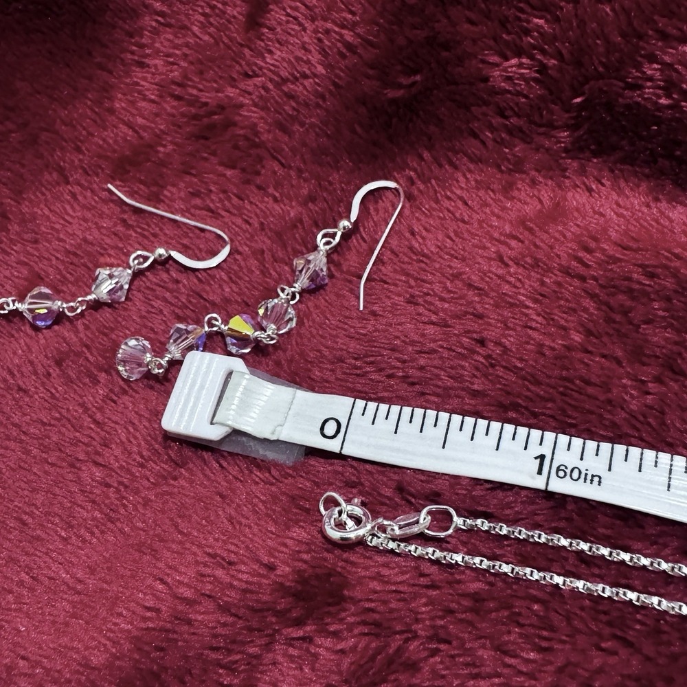 925 Sterling Silver Faceted Crystal Pendant Necklace & Dangle Earrings Set - Picture 16 of 16